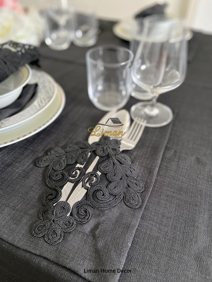 Liman Home Decor - Liman Online Sehzade Tafelkleed Set Met Placemat Zwart 34 Dlg