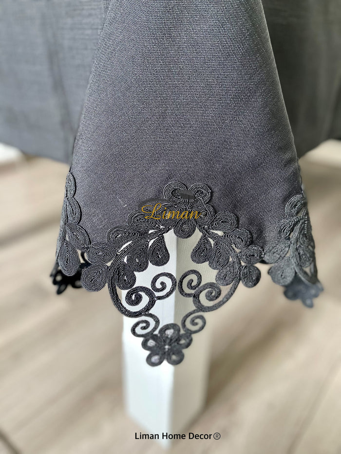 Liman Home Decor - Liman Online Sehzade Tafelkleed Set Met Placemat Zwart 34 Dlg