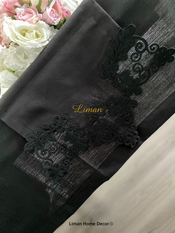 Liman Home Decor - Liman Online Sehzade Tafelkleed Set Met Placemat Zwart 34 Dlg