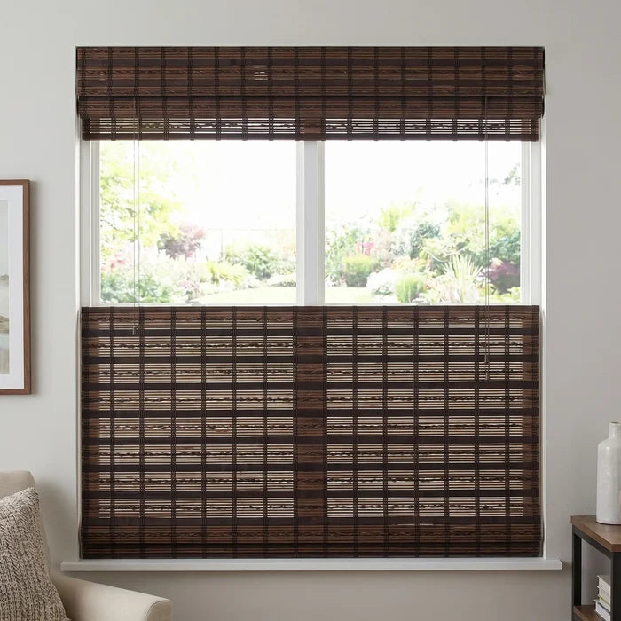 Warm and inviting, Woven Wood Cordless Top Down Bottom Up Shades bring natural beauty indoors, adjusting for versatile lighting and adjustable privacy with ease.